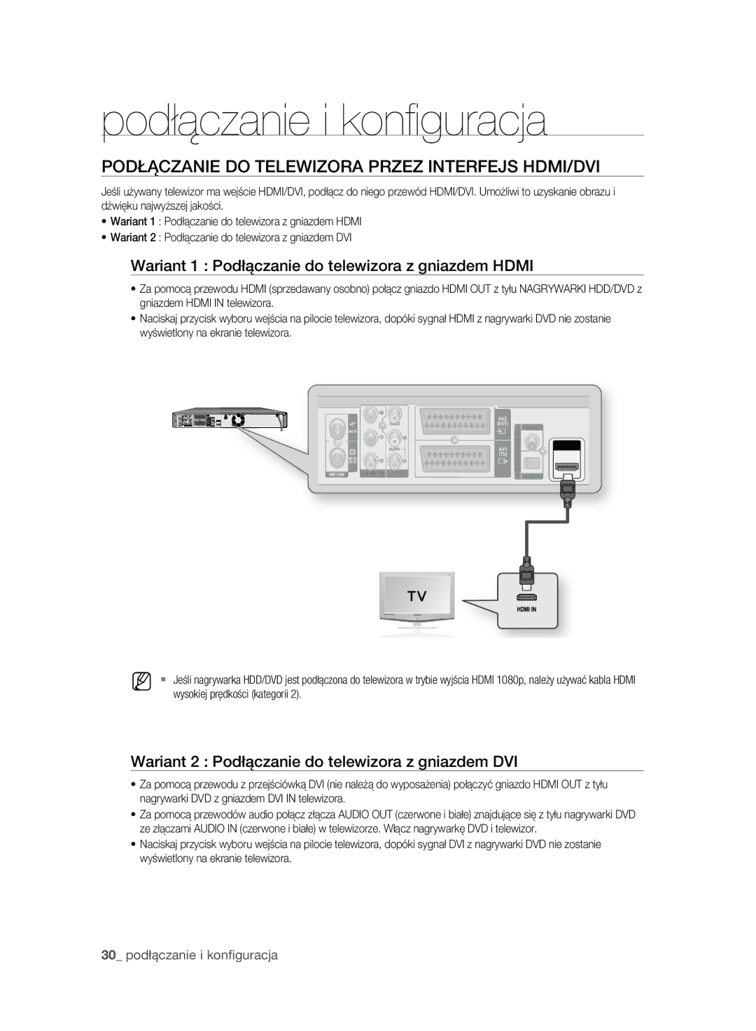 Samsung DVD-HR775A/EDC, DVD-HR777A/EDC, DVD-HR773A/EDC manual Podłączanie do Telewizora Przez Interfejs HDMI/DVI 