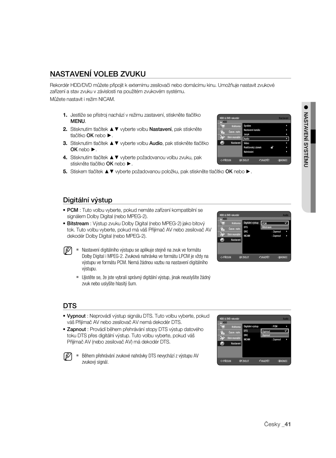 Samsung DVD-HR773A/EDC, DVD-HR775A/EDC, DVD-HR777A/EDC manual Nastavení Voleb Zvuku, Digitální výstup 