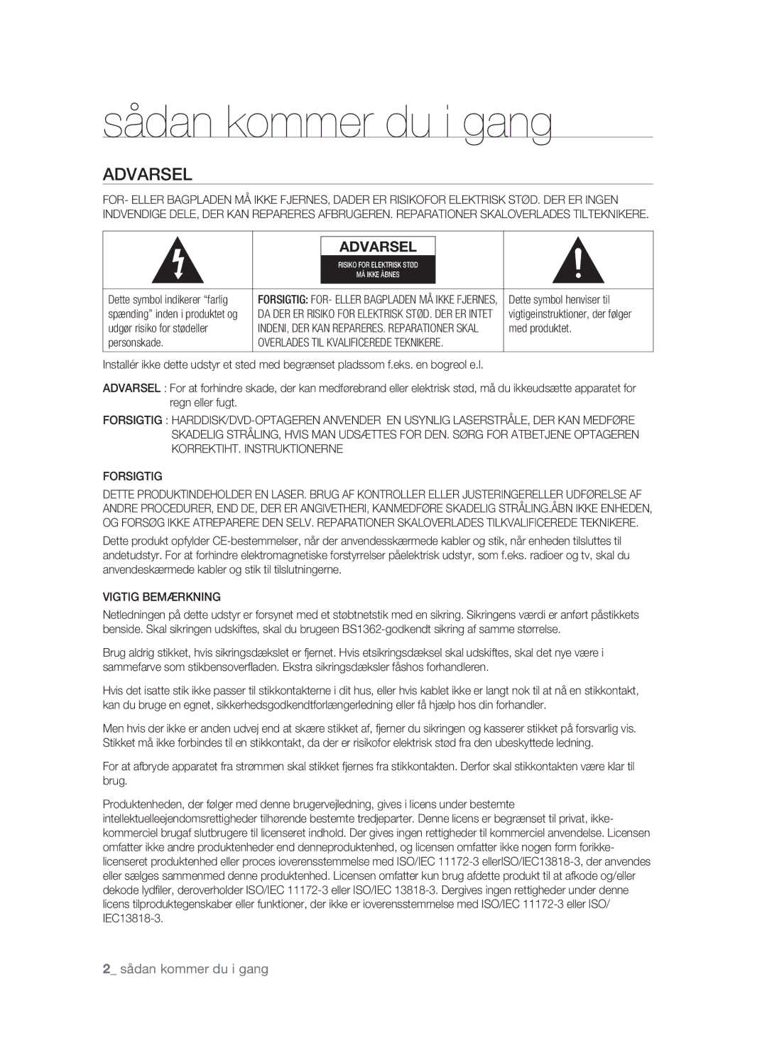 Samsung DVD-HR775A/XEE, DVD-HR773A/XEE Dette symbol henviser til, Udgør risiko for stødeller, Med produktet, Personskade 