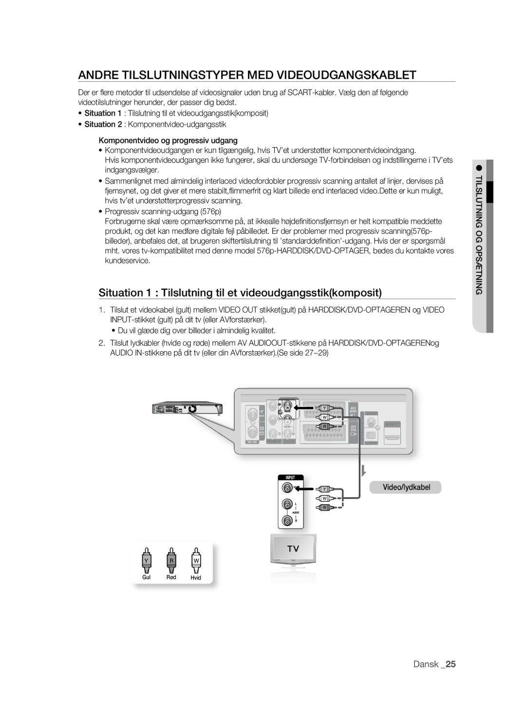 Samsung DVD-HR773A/XEE, DVD-HR775A/XEE manual Andre Tilslutningstyper MED Videoudgangskablet 