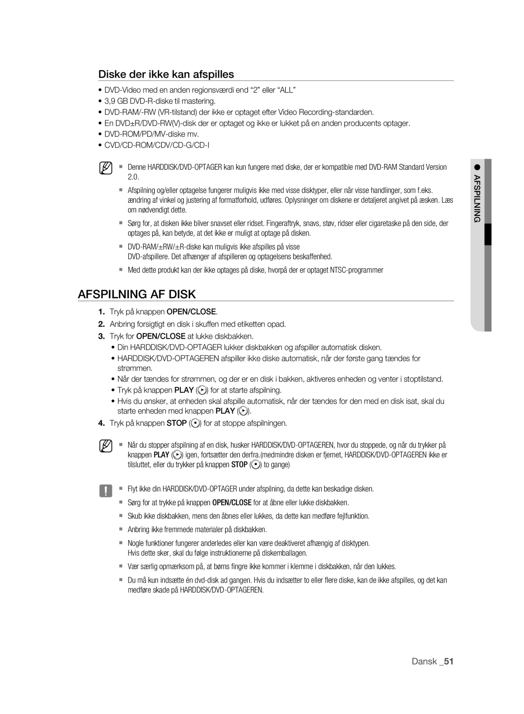 Samsung DVD-HR773A/XEE, DVD-HR775A/XEE manual Afspilning AF Disk, Diske der ikke kan afspilles, Cvd/Cd-Rom/Cdv/Cd-G/Cd-I 