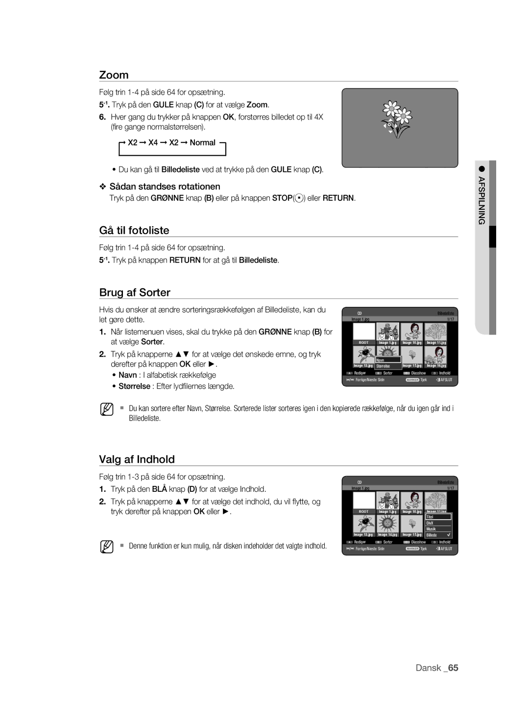 Samsung DVD-HR773A/XEE, DVD-HR775A/XEE manual Zoom, Gå til fotoliste 