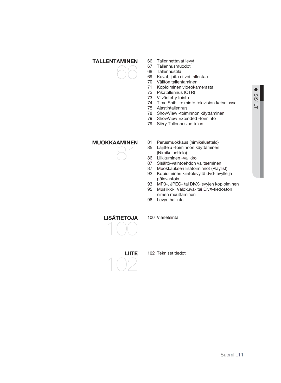 Samsung DVD-HR773A/XEE, DVD-HR775A/XEE manual Sisältö 