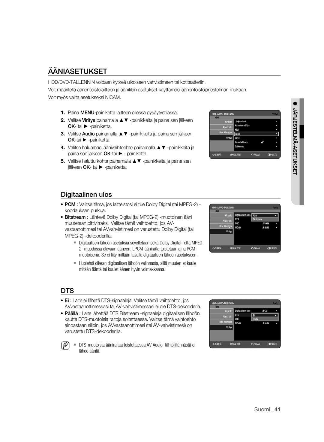 Samsung DVD-HR773A/XEE, DVD-HR775A/XEE manual Ääniasetukset, Digitaalinen ulos 