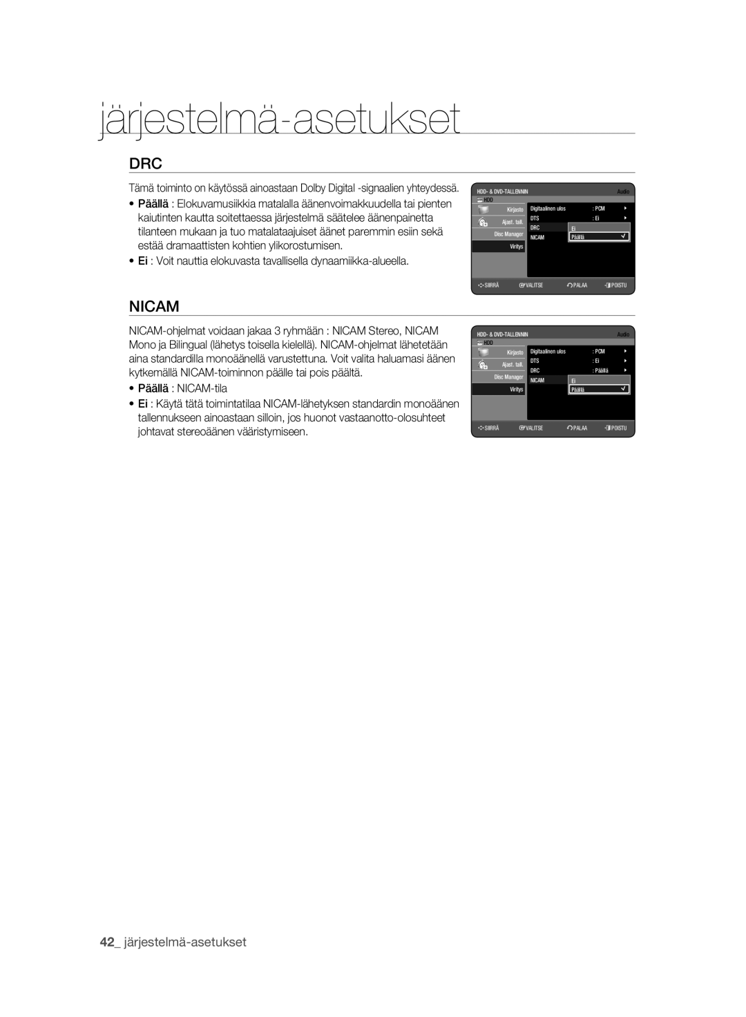 Samsung DVD-HR775A/XEE, DVD-HR773A/XEE manual Päällä NICAM-tila, Viritys Päällä 