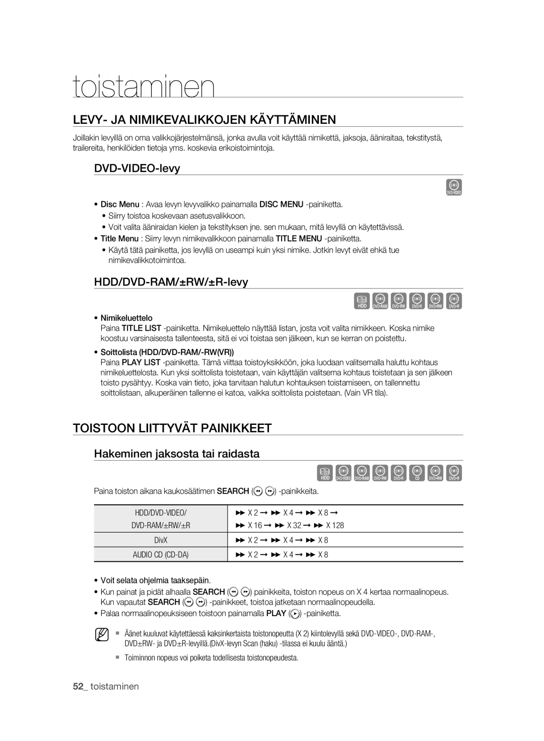 Samsung DVD-HR775A/XEE manual Sxcvkl, Szxcvbkl, LEVY- JA Nimikevalikkojen Käyttäminen, Toistoon Liittyvät Painikkeet 