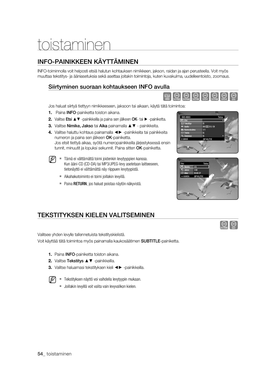 Samsung DVD-HR775A/XEE, DVD-HR773A/XEE manual Szxcvkld, INFO-PAINIKKEEN Käyttäminen, Tekstityksen Kielen Valitseminen 