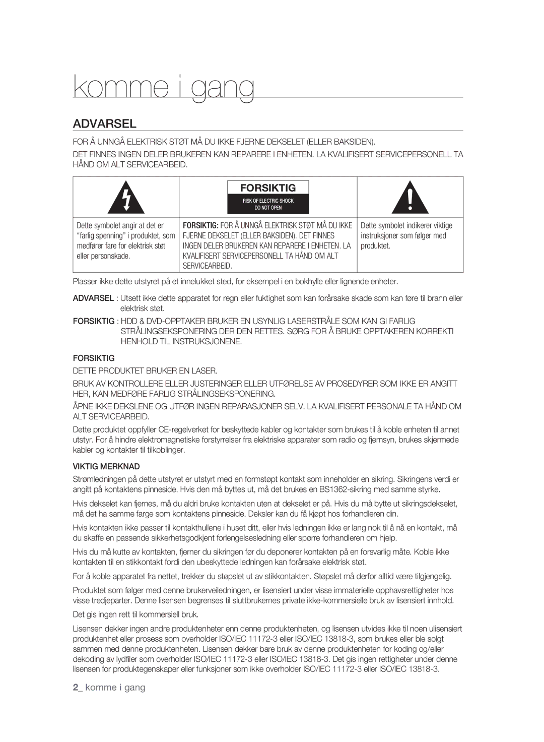 Samsung DVD-HR775A/XEE, DVD-HR773A/XEE manual Produktet, Eller personskade, Servicearbeid, Viktig Merknad 