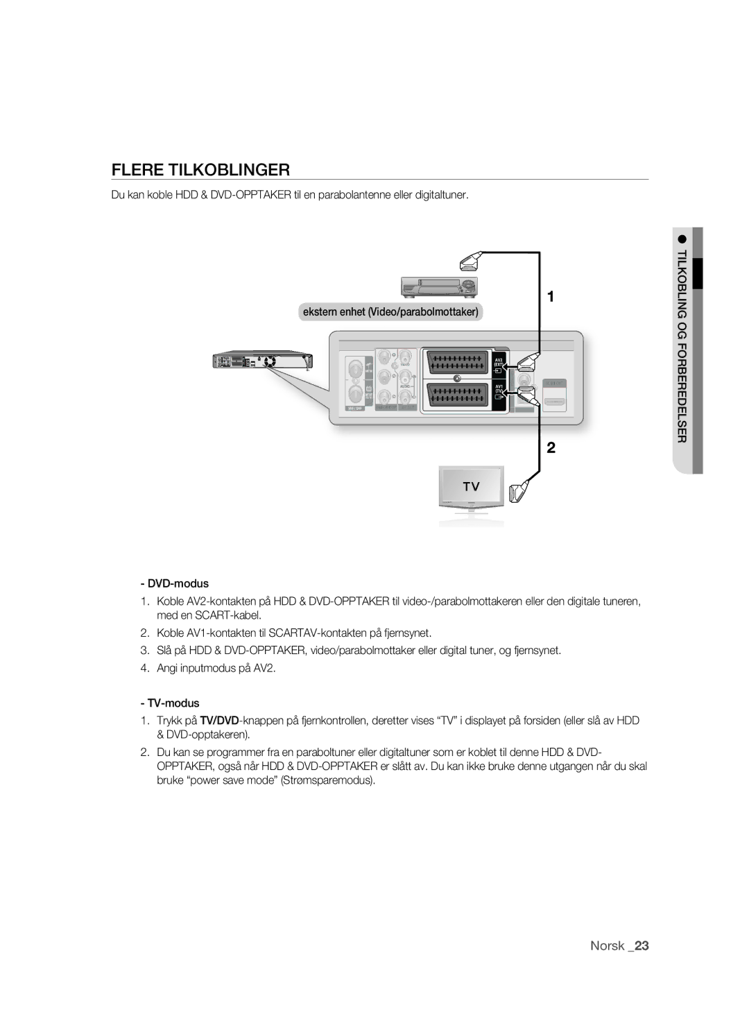 Samsung DVD-HR773A/XEE, DVD-HR775A/XEE manual Flere Tilkoblinger, Tilkobling OG Forberedelser 