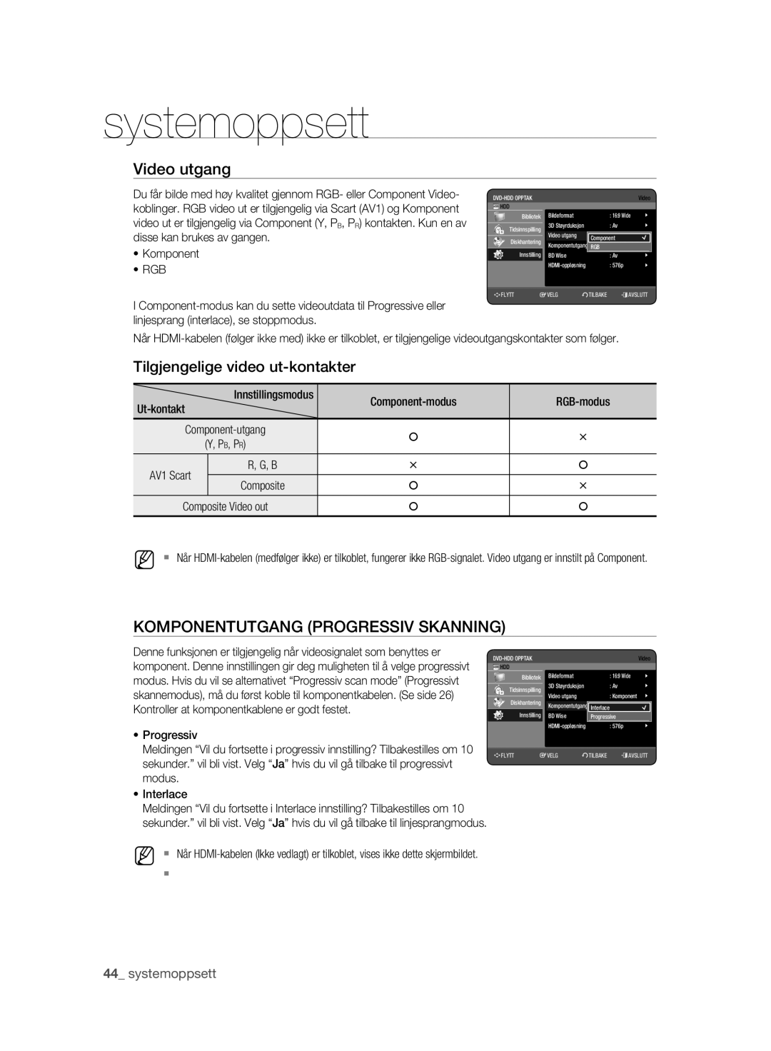 Samsung DVD-HR775A/XEE, DVD-HR773A/XEE manual Video utgang, Tilgjengelige video ut-kontakter, Rgb 