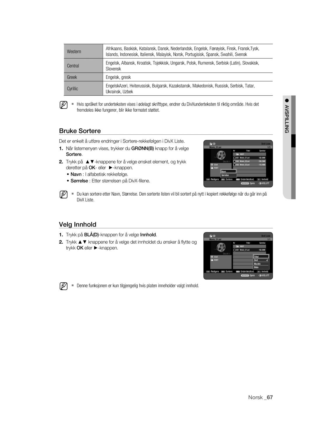 Samsung DVD-HR773A/XEE, DVD-HR775A/XEE manual Western, Central, Slovensk, Greek Engelsk, gresk Cyrillic, Ukrainsk, Uzbek 