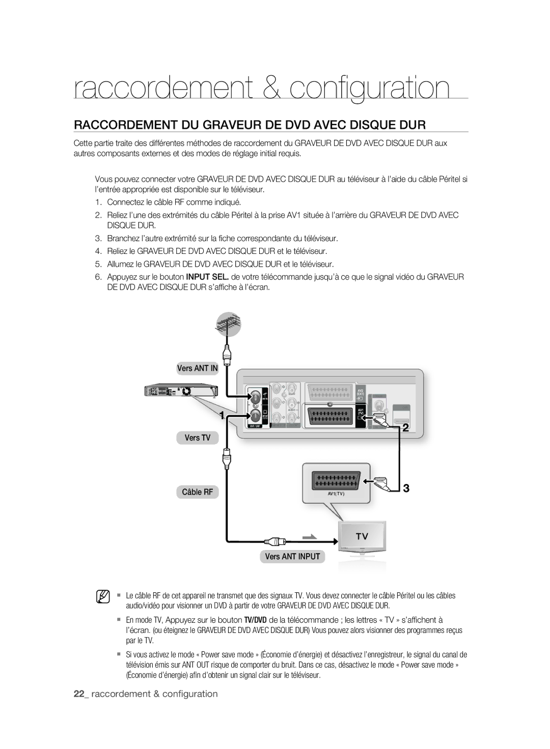 Samsung DVD-HR775A/AUS, DVD-HR775A/XEN manual Raccordement & conﬁ guration, Raccordement DU Graveur DE DVD Avec Disque DUR 