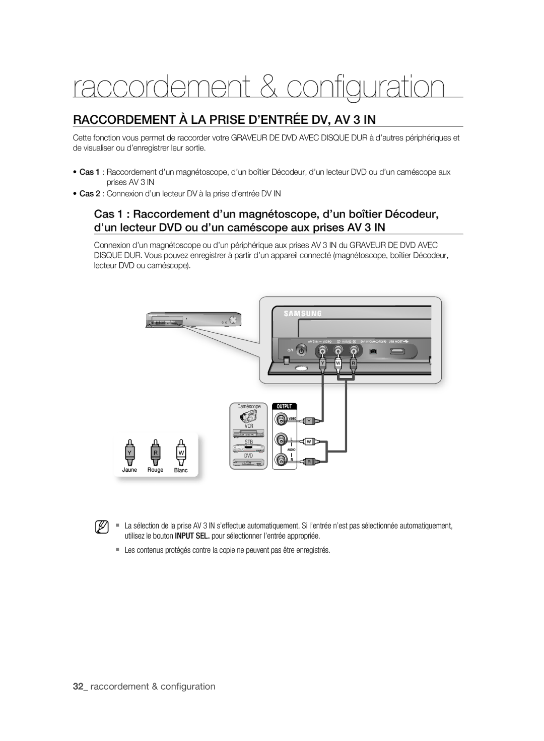 Samsung DVD-HR777A/EDC, DVD-HR775A/XEN, DVD-HR775A/EDC, DVD-HR773A/XEN manual Raccordement À LA Prise D’ENTRÉE DV, AV 3 