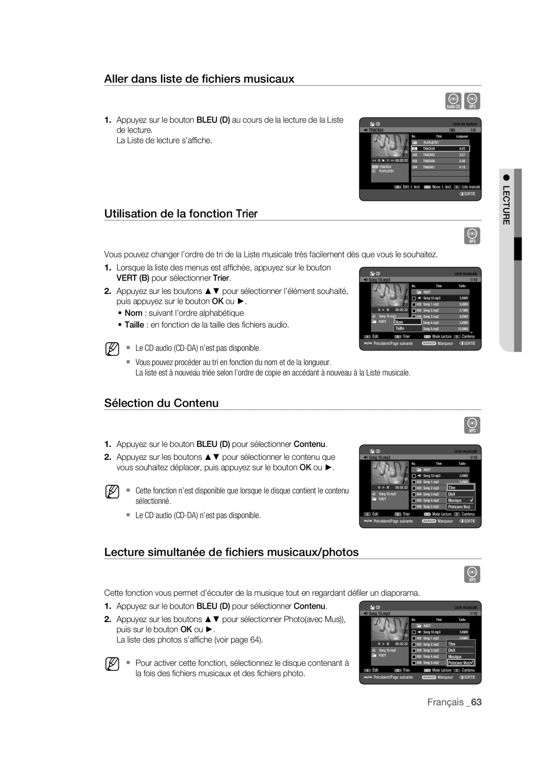 Samsung DVD-HR773A/EDC, DVD-HR775A/XEN, DVD-HR775A/EDC manual Utilisation de la fonction Trier, Sélection du Contenu 