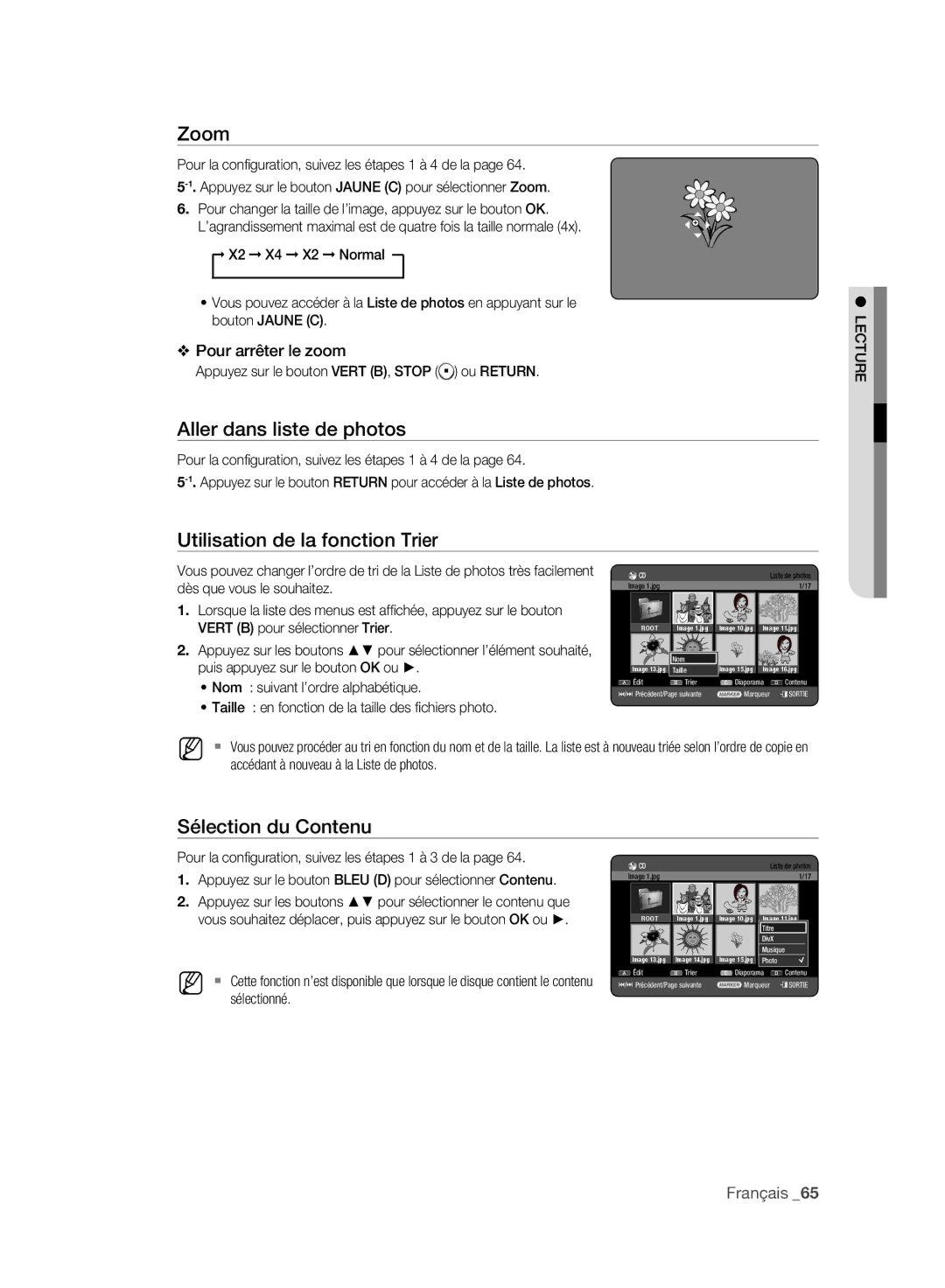 Samsung DVD-HR775A/XEG, DVD-HR775A/XEN, DVD-HR775A/EDC, DVD-HR773A/XEN manual Aller dans liste de photos, Pour arrêter le zoom 