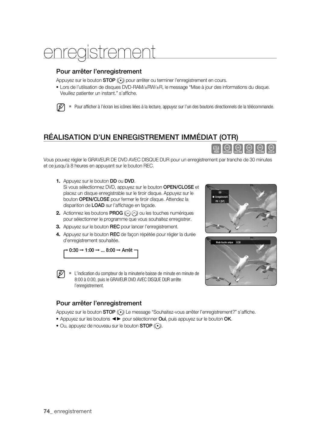 Samsung DVD-HR777A/EDC, DVD-HR775A/XEN, DVD-HR775A/EDC, DVD-HR773A/XEN manual Réalisation D’UN Enregistrement Immédiat OTR 