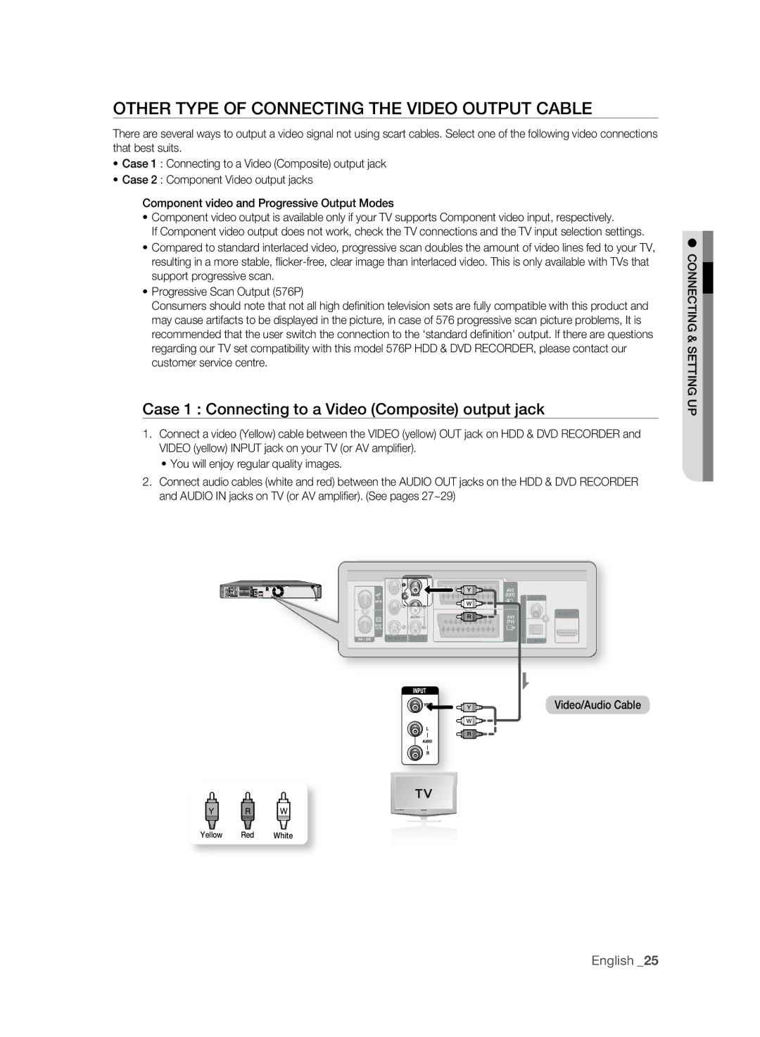 Samsung DVD-HR773A/AUS Other Type of Connecting the Video Output Cable, Case 1 Connecting to a Video Composite output jack 