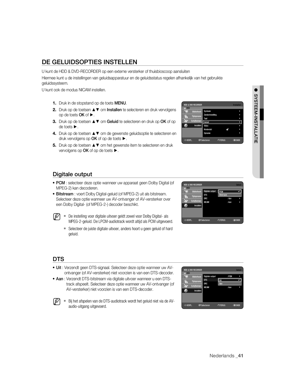 Samsung DVD-HR777A/AUS, DVD-HR775A/XEN, DVD-HR775A/EDC, DVD-HR773A/XEN manual DE Geluidsopties Instellen, Digitale output 