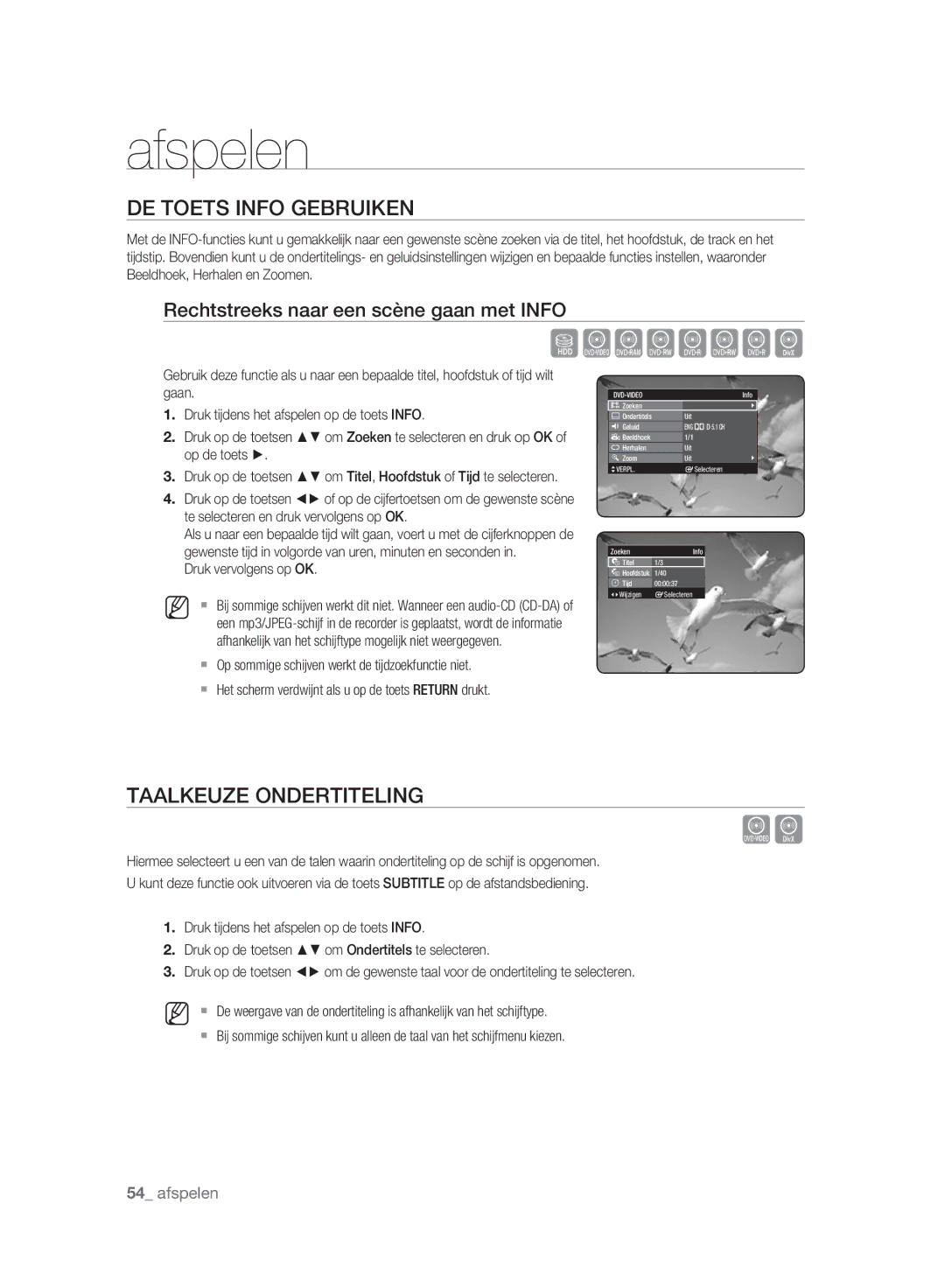 Samsung DVD-HR773A/XEG manual DE Toets Info Gebruiken, Taalkeuze Ondertiteling, Rechtstreeks naar een scène gaan met Info 