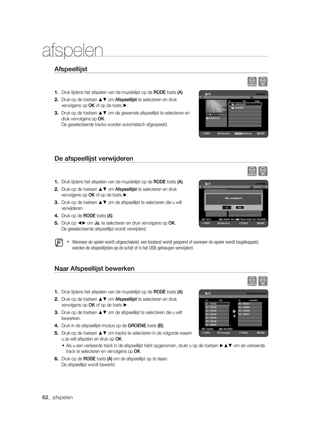 Samsung DVD-HR773A/XEB, DVD-HR775A/XEN, DVD-HR775A/EDC manual De afspeellijst verwijderen, Naar Afspeellijst bewerken 