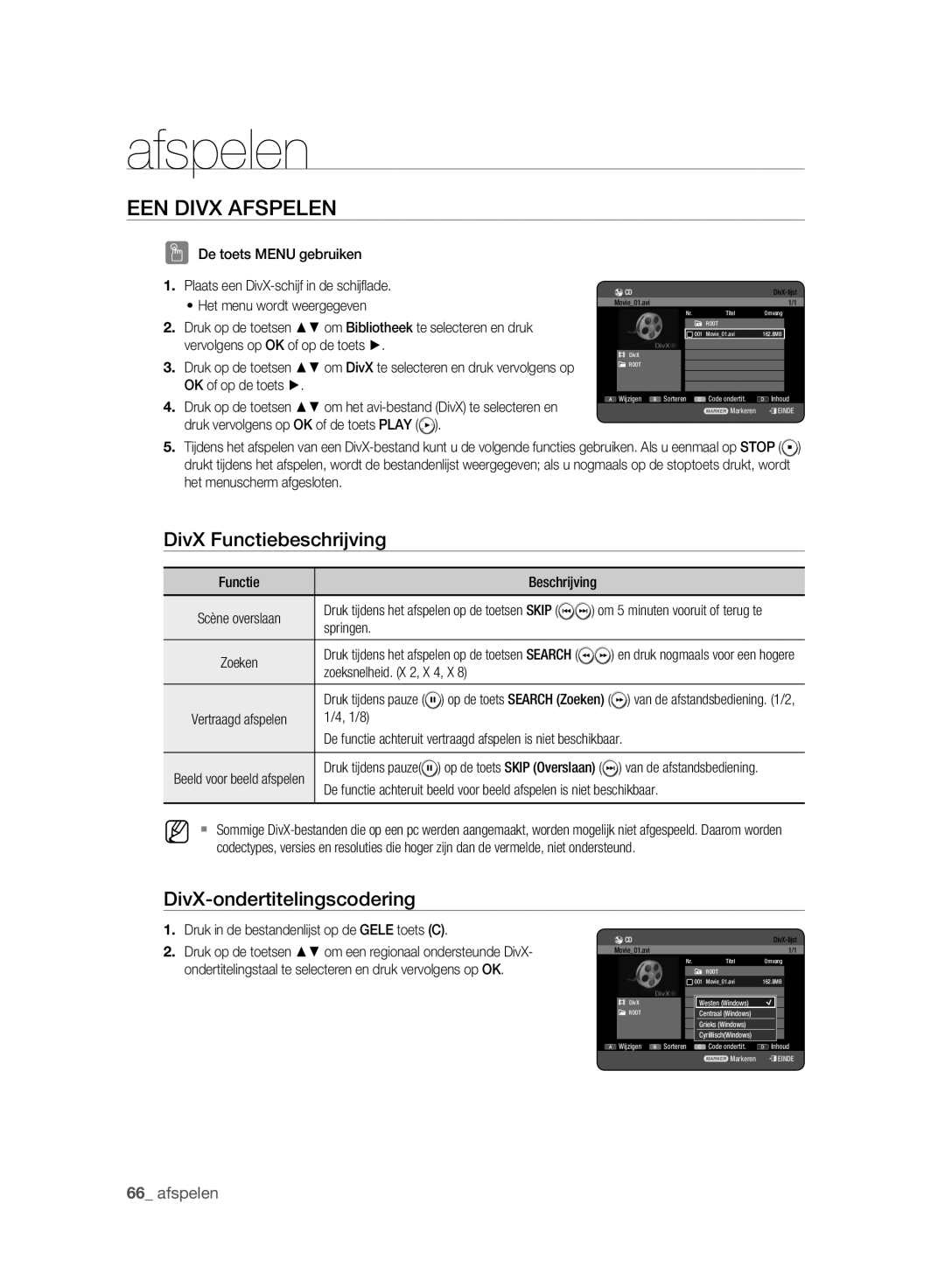 Samsung DVD-HR777A/XEB, DVD-HR775A/XEN manual EEN Divx Afspelen, DivX Functiebeschrijving, DivX-ondertitelingscodering 