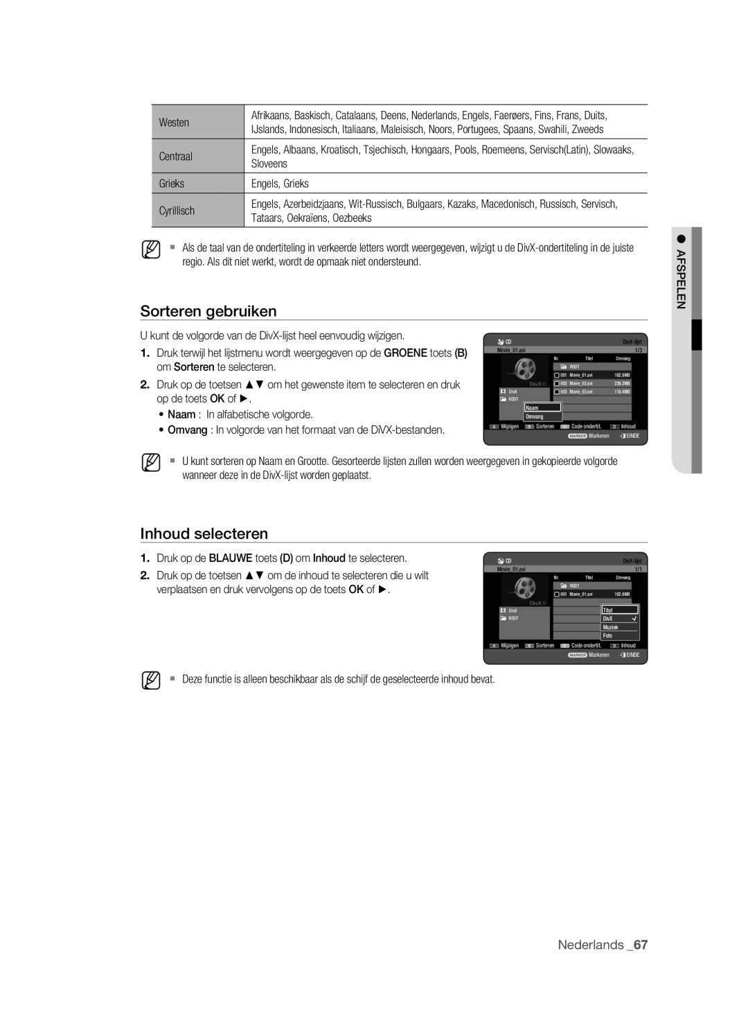 Samsung DVD-HR773A/AUS manual Westen, Centraal, Sloveens, Grieks Engels, Grieks Cyrillisch, Tataars, Oekraïens, Oezbeeks 