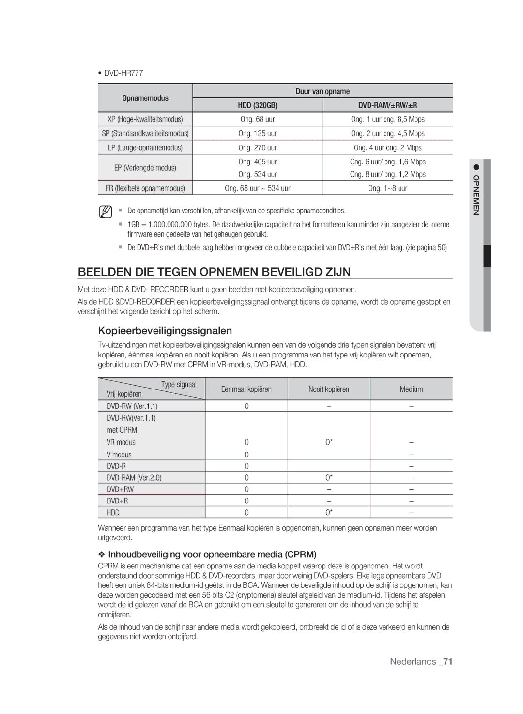 Samsung DVD-HR775A/EDC, DVD-HR775A/XEN manual Beelden DIE Tegen Opnemen Beveiligd Zijn, Kopieerbeveiligingssignalen 