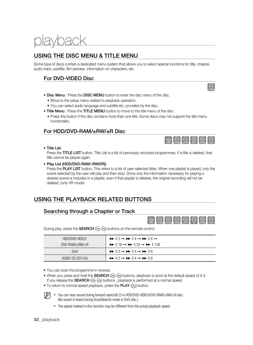 Samsung DVD-HR777A/XEB manual Using the Disc Menu & Title Menu, Using the Playback Related Buttons, For DVD-VIDEO Disc 