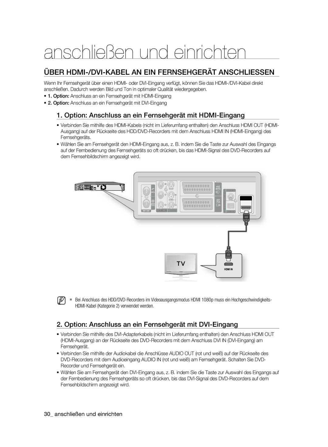 Samsung DVD-HR773A/XEN, DVD-HR775A/XEN, DVD-HR775A/EDC, DVD-HR777A/XEG Über HDMI-/DVI-KABEL AN EIN Fernsehgerät Anschliessen 