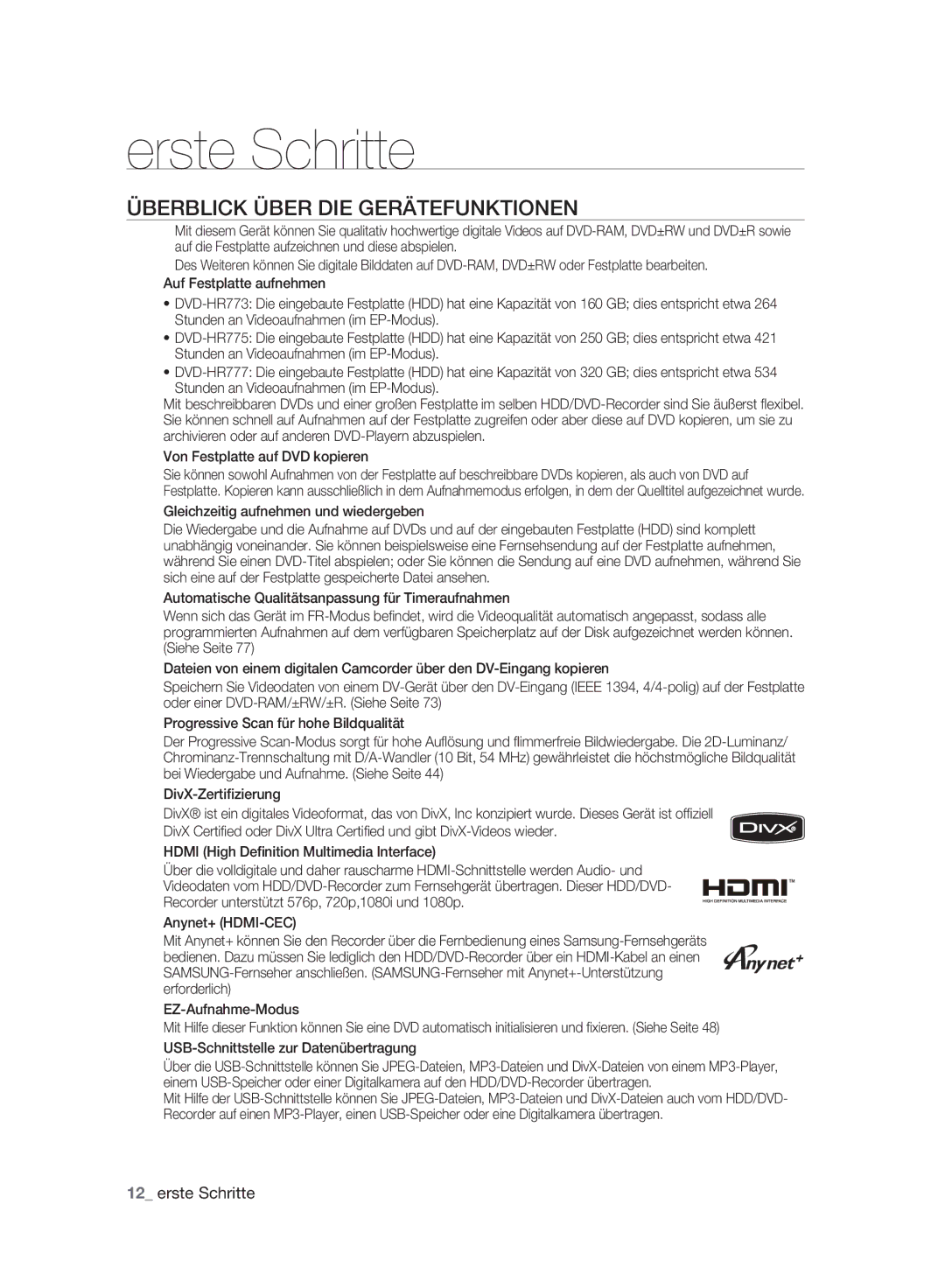 Samsung DVD-HR773A/XEG, DVD-HR775A/XEN manual Überblick Über DIE Gerätefunktionen, Gleichzeitig aufnehmen und wiedergeben 