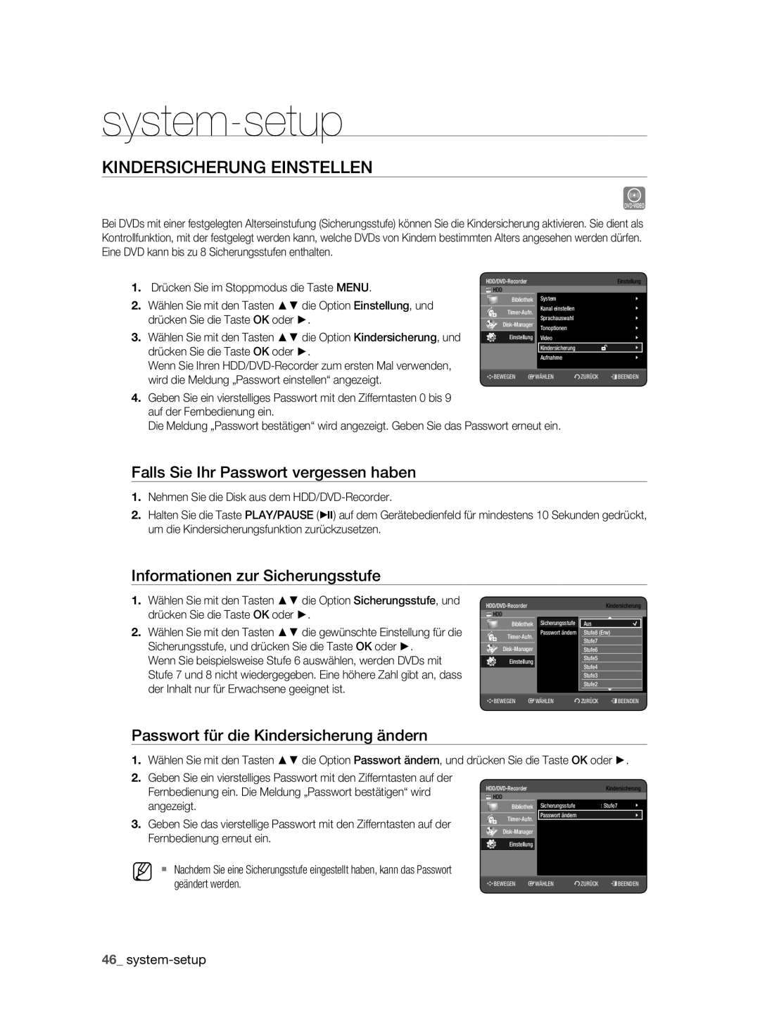 Samsung DVD-HR777A/EDC, DVD-HR775A/XEN, DVD-HR775A/EDC Kindersicherung Einstellen, Falls Sie Ihr Passwort vergessen haben 