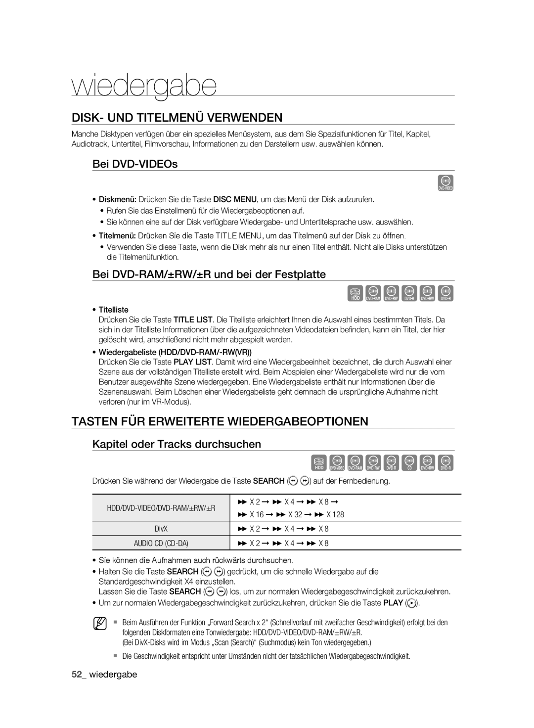 Samsung DVD-HR777A/XEB manual Sxcvkl, Szxcvbkl, DISK- UND Titelmenü Verwenden, Tasten FÜR Erweiterte Wiedergabeoptionen 