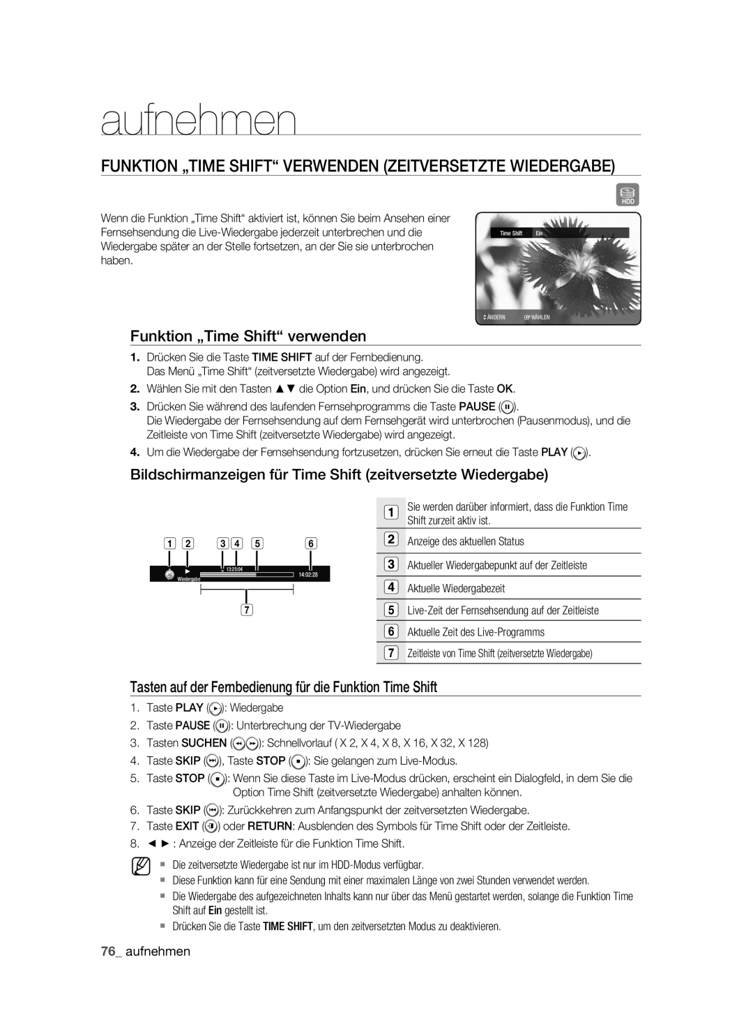 Samsung DVD-HR773A/XEB manual Funktion „TIME Shift Verwenden Zeitversetzte Wiedergabe, Funktion „Time Shift verwenden 