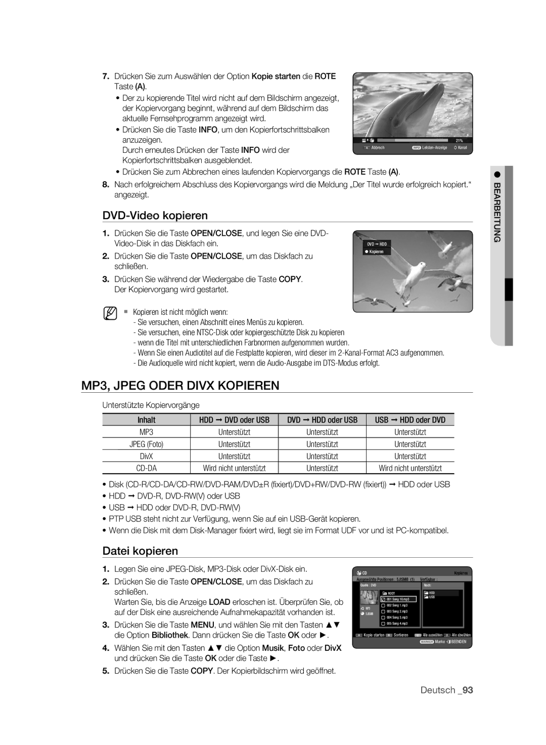 Samsung DVD-HR775A/XEG, DVD-HR775A/XEN, DVD-HR775A/EDC MP3, Jpeg Oder Divx Kopieren, DVD-Video kopieren, Datei kopieren 