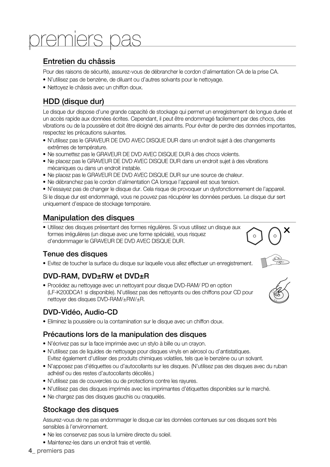 Samsung DVD-HR773/XEF, DVD-HR775/XEF, DVD-HR777/XEF manual Entretien du châssis, HDD disque dur, Manipulation des disques 