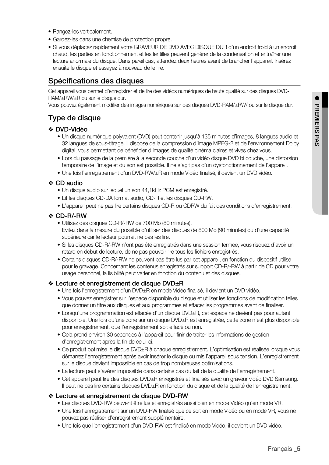 Samsung DVD-HR777/XEF, DVD-HR775/XEF, DVD-HR773/XEF manual Spéciﬁcations des disques, Type de disque 