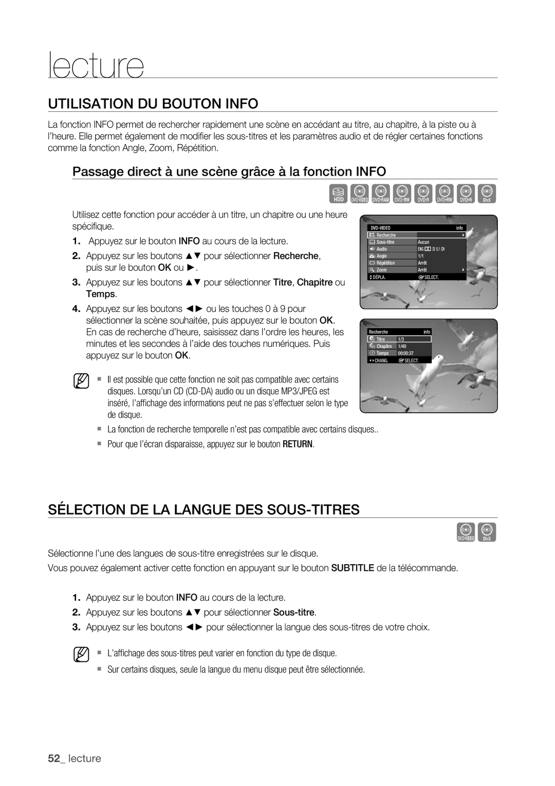 Samsung DVD-HR773/XEF, DVD-HR775/XEF manual Szxcvkld, Utilisation DU Bouton Info, Sélection DE LA Langue DES SOUS-TITRES 