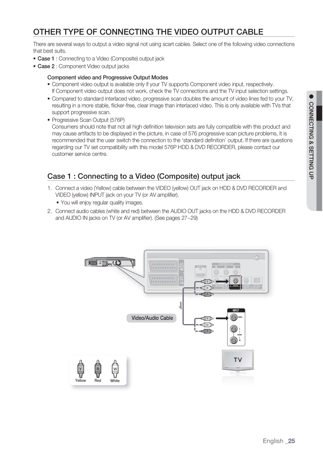 Samsung DVD-HR773/XEB Other Type of Connecting the Video Output Cable, Case 1 Connecting to a Video Composite output jack 