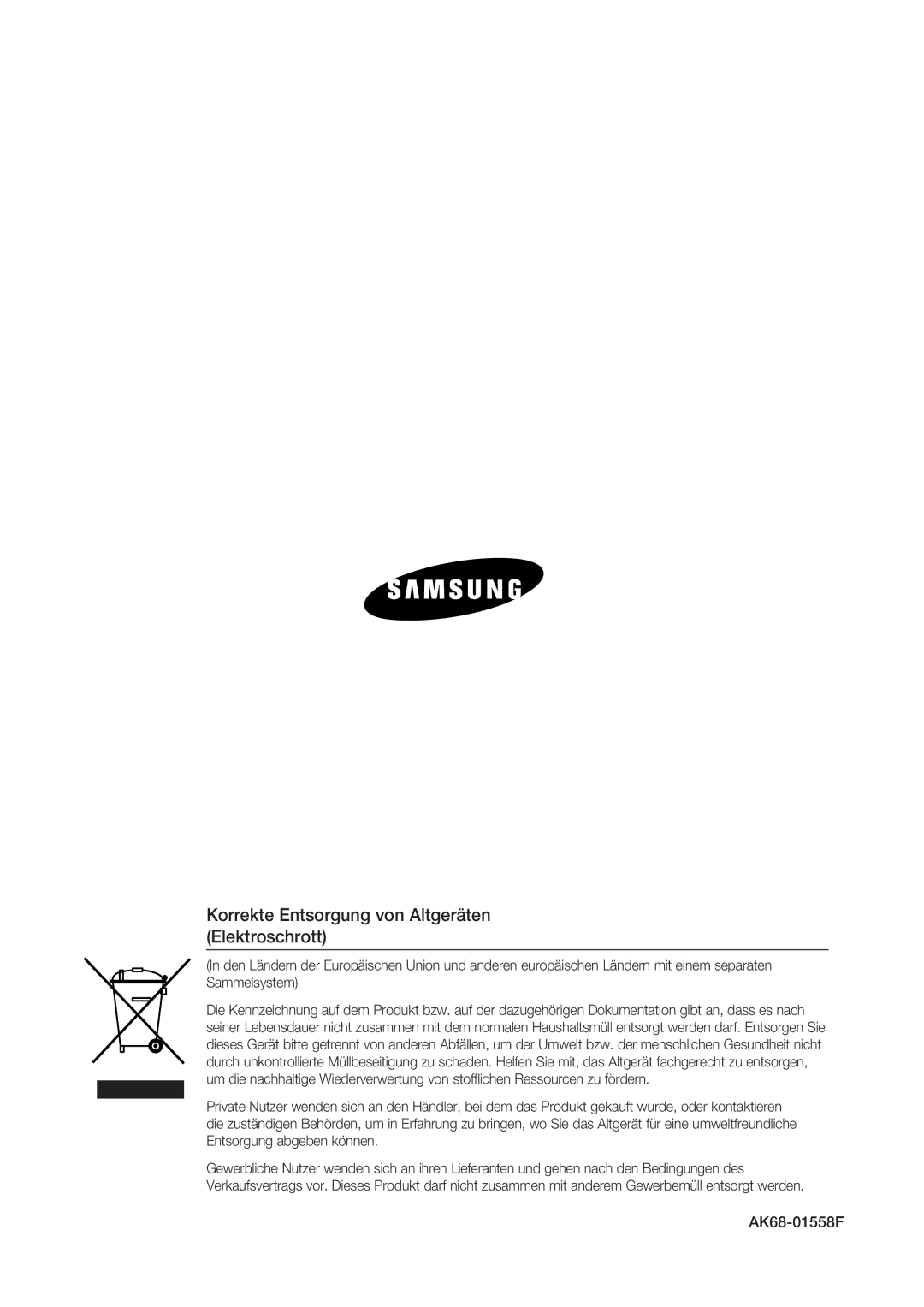 Samsung DVD-HR775/XEB, DVD-HR775/XEN, DVD-HR777/XEB, DVD-HR775/XEG manual Korrekte Entsorgung von Altgeräten Elektroschrott 