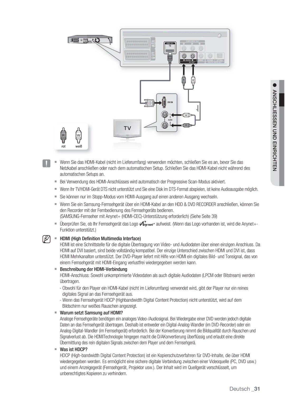 Samsung DVD-HR777/XEB, DVD-HR775/XEN, DVD-HR775/XEG, DVD-HR775/XEB, DVD-HR775/AUS, DVD-HR777/XEG manual  Was ist HDCP? 