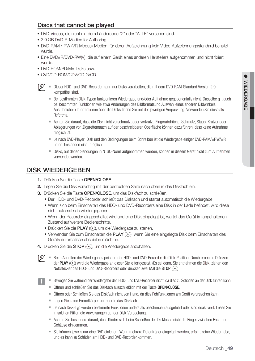 Samsung DVD-HR777/XEB, DVD-HR775/XEN, DVD-HR775/XEG Disk Wiedergeben, Discs that cannot be played, Cvd/Cd-Rom/Cdv/Cd-G/Cd-I 