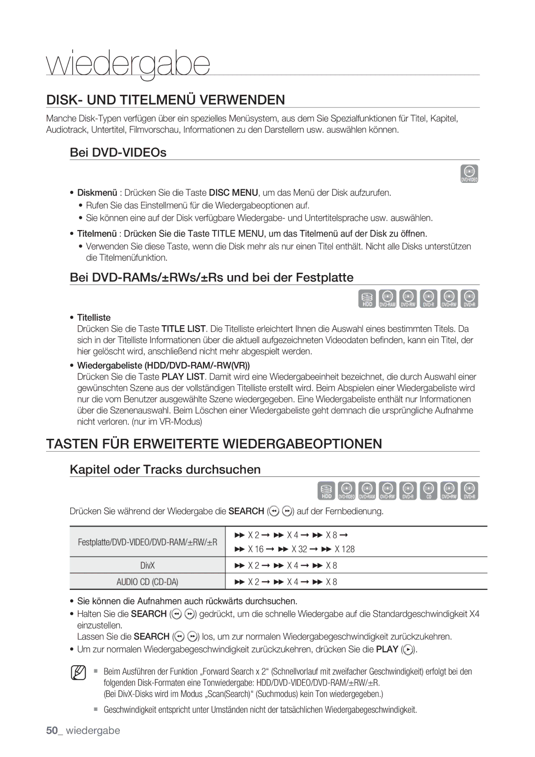 Samsung DVD-HR775/XEG manual Sxcvkl, Szxcvbkl, DISK- UND Titelmenü Verwenden, Tasten FÜR Erweiterte Wiedergabeoptionen 