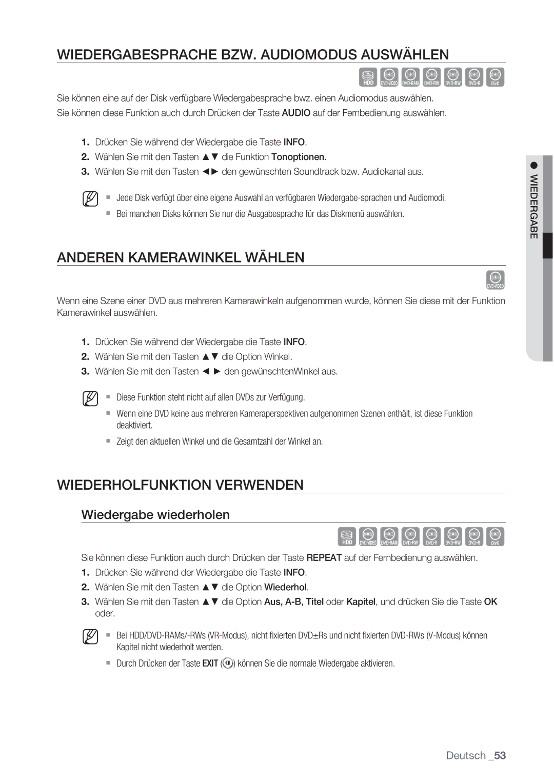 Samsung DVD-HR777/XEG, DVD-HR775/XEN Szxckld, Wiedergabesprache BZW. Audiomodus Auswählen, Anderen Kamerawinkel Wählen 