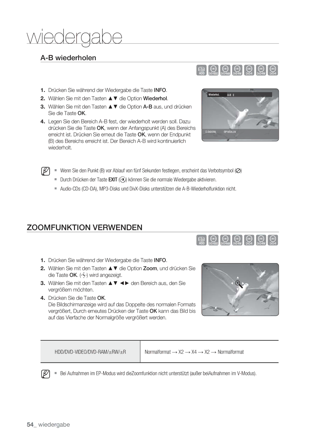 Samsung DVD-HR775/XEN, DVD-HR777/XEB manual Szxcvkl, Zoomfunktion Verwenden, Wiederholen, Normalformat X2 X4 X2 Normalformat 