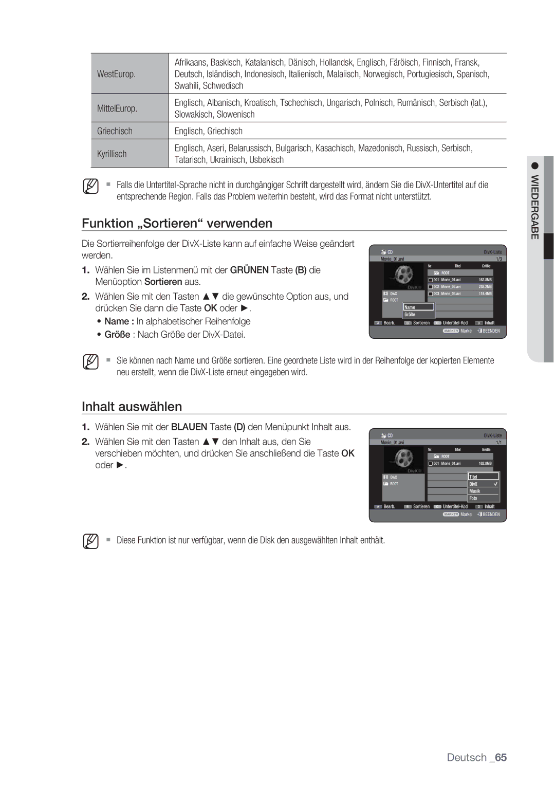 Samsung DVD-HR777/XEG WestEurop, Swahili, Schwedisch, MittelEurop, Slowakisch, Slowenisch, Größe Nach Größe der DivX-Datei 