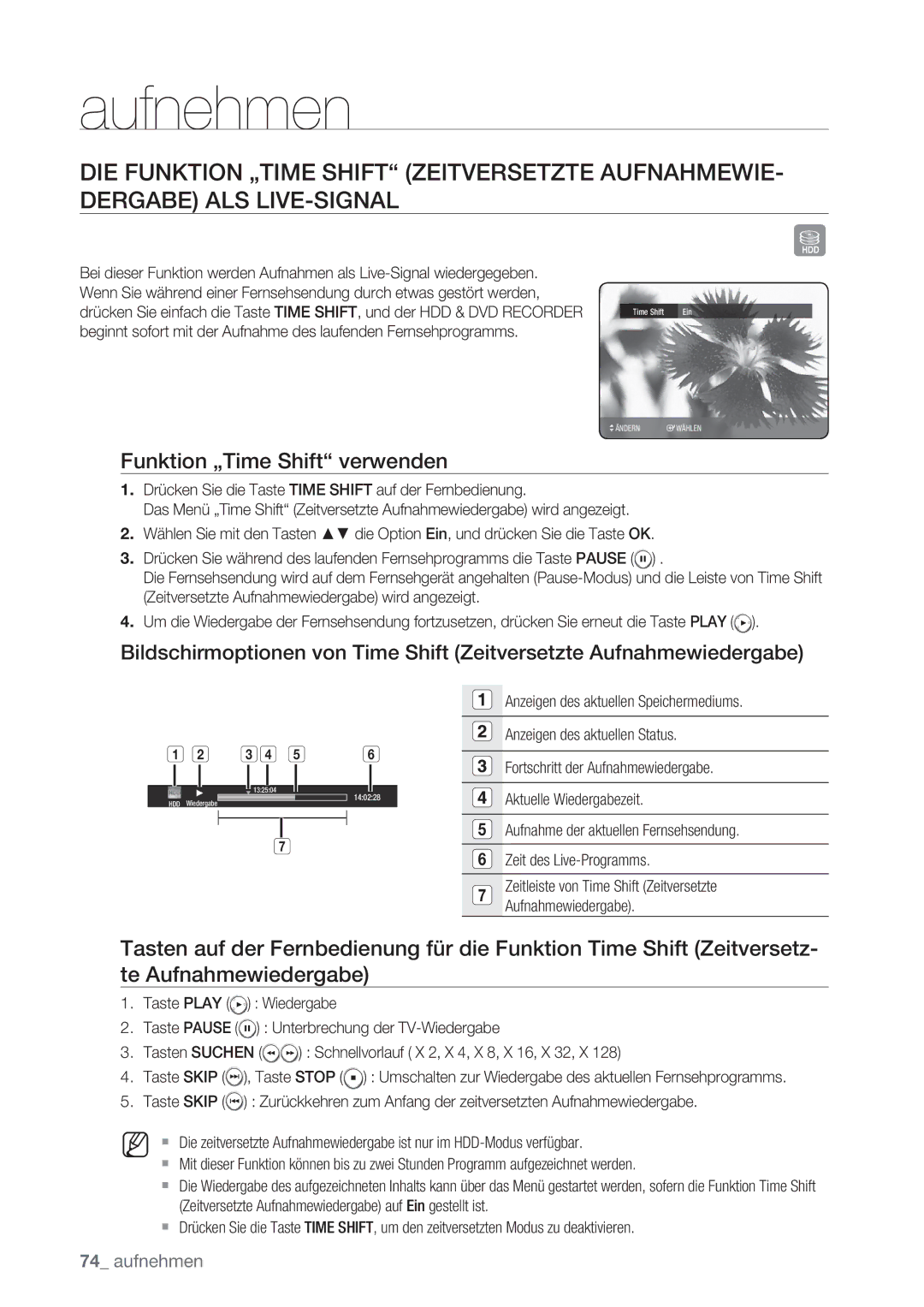 Samsung DVD-HR775/XEG, DVD-HR775/XEN, DVD-HR777/XEB, DVD-HR775/XEB, DVD-HR775/AUS manual Funktion „Time Shift verwenden 