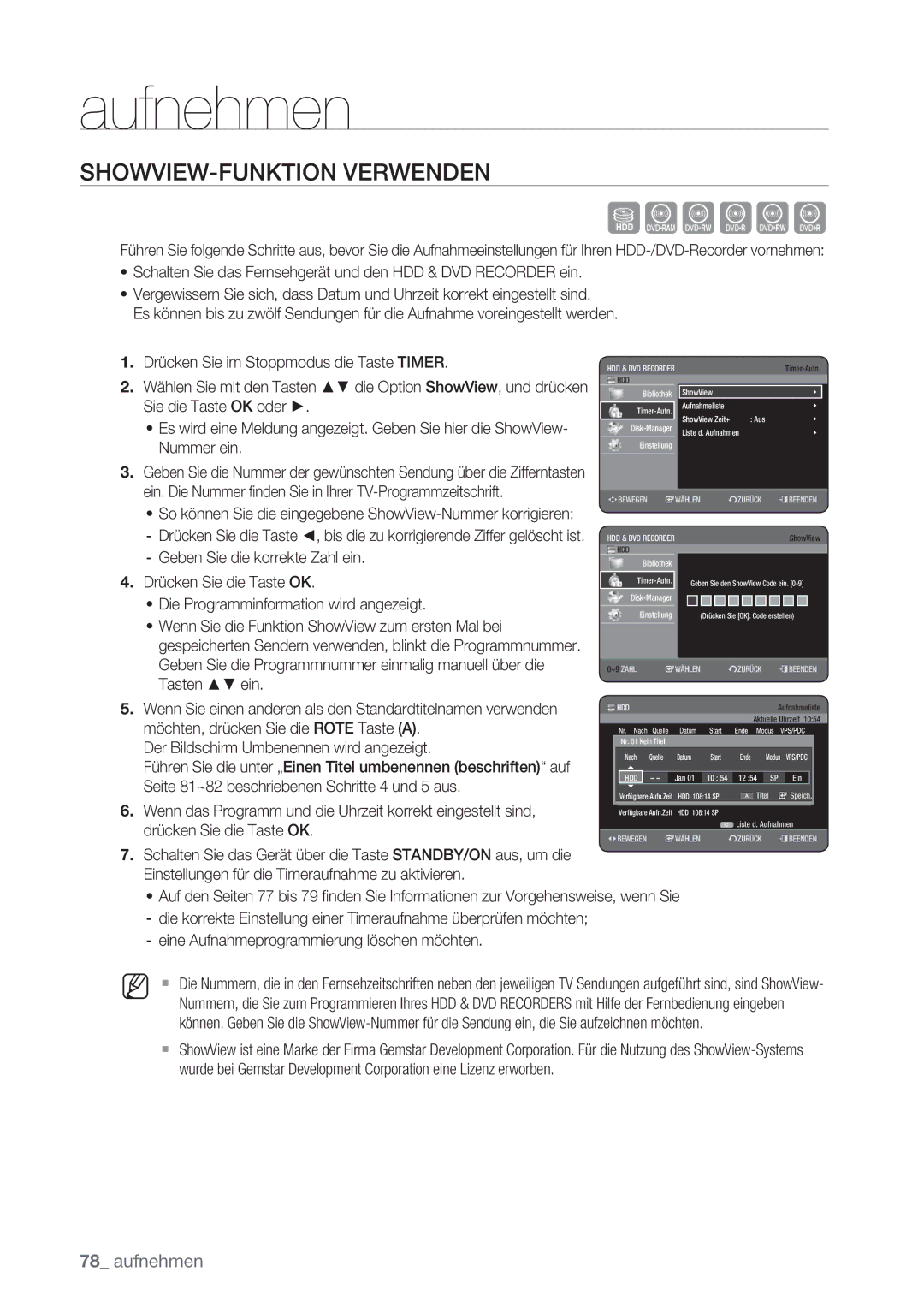 Samsung DVD-HR775/XEN, DVD-HR777/XEB, DVD-HR775/XEG, DVD-HR775/XEB, DVD-HR775/AUS, DVD-HR777/XEG SHOWVIEW-FUNKTION Verwenden 