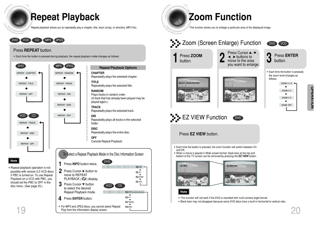 Samsung DVD-K110/XFO manual Repeat Playback, Press Repeat button 