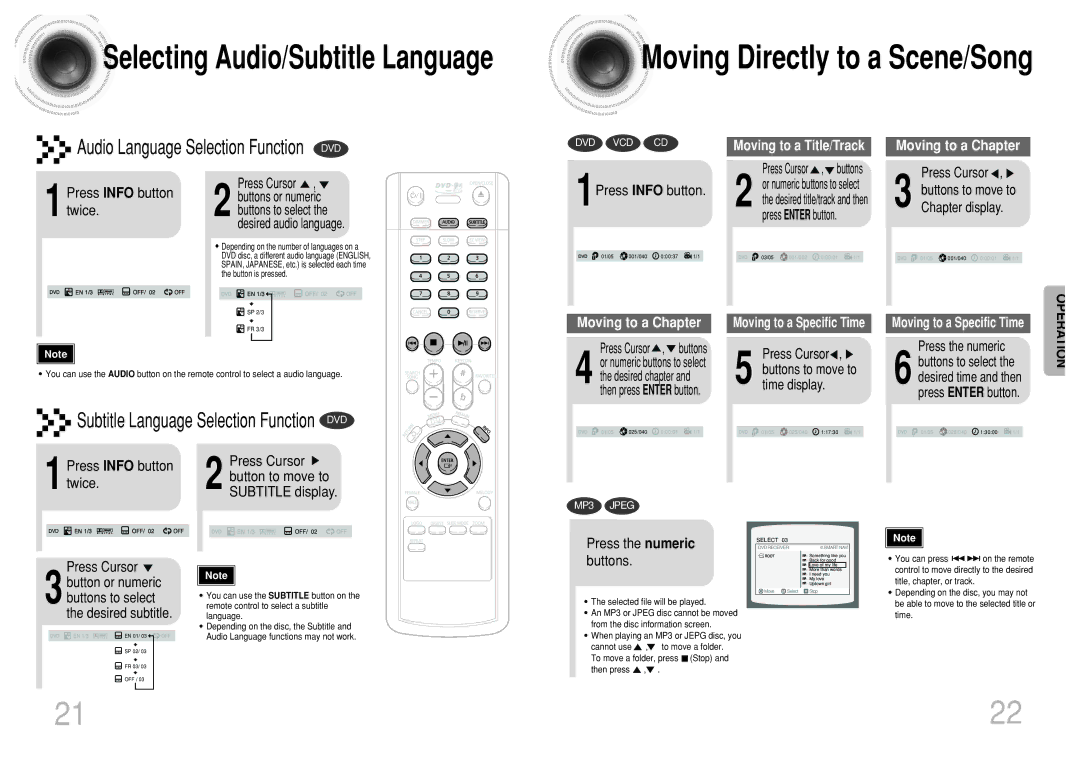 Samsung DVD-K110/XFO manual Press Info button twice, 1Press Info button, Press the numeric, Buttons, Time display 