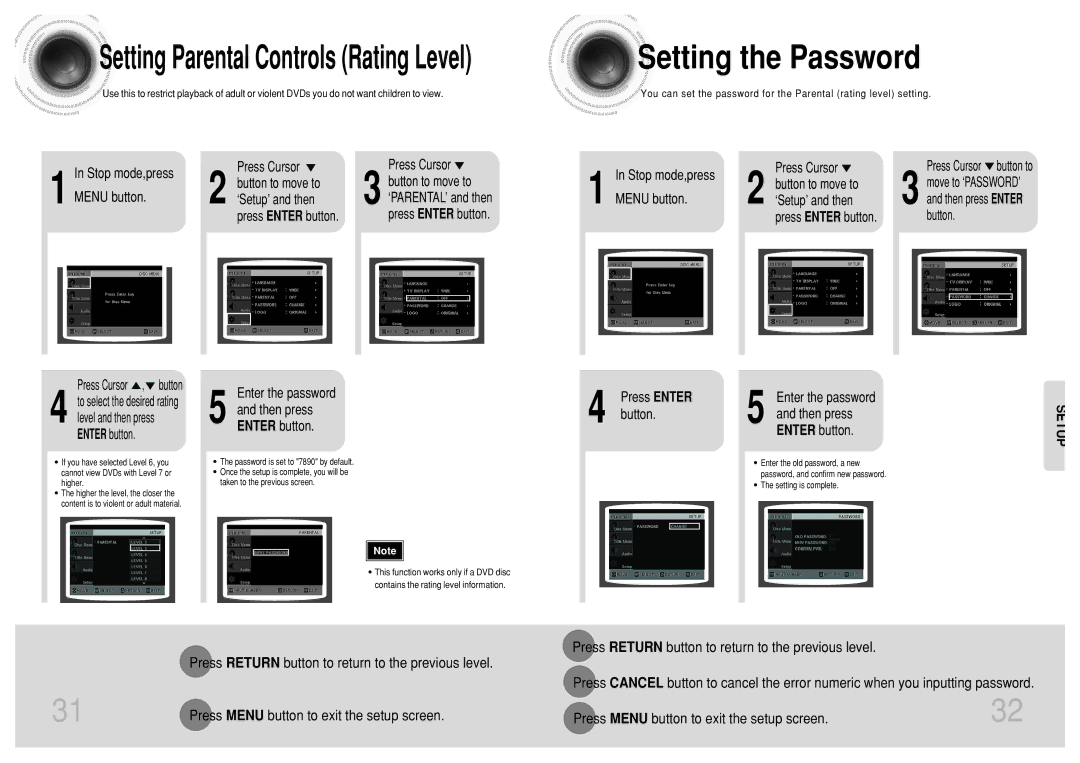 Samsung DVD-K110/XFO manual Setting the Password, Enter the password Then press Enter button 